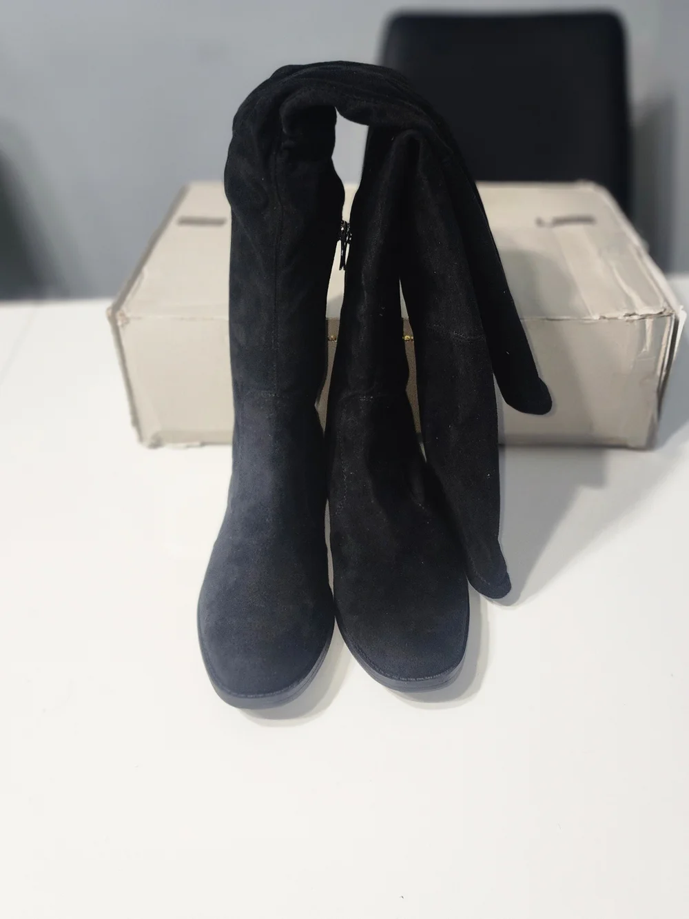 Marc Fisher Black Over-the-Knee Suede Boots with Side Zip New Without Box Size 8